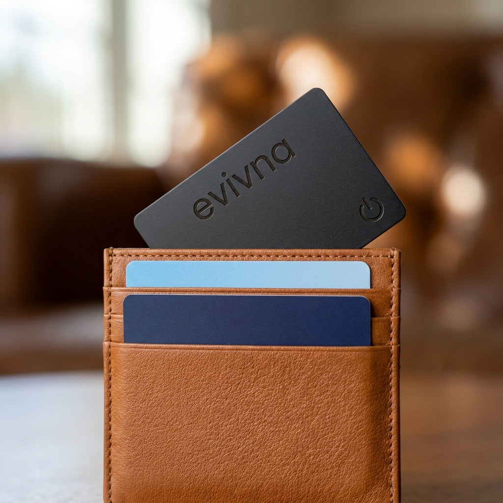 Tracking card in a leather wallet